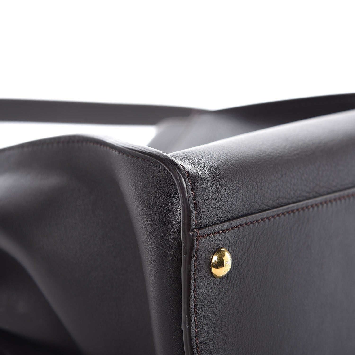 Fendi Vitello Seta Shiny Nappa Medium Peekaboo Iconic Satchel Dark Brown Yellow 9 of 12