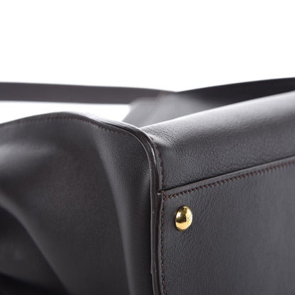 Fendi Vitello Seta Shiny Nappa Medium Peekaboo Iconic Satchel Dark Brown Yellow 9 of 12