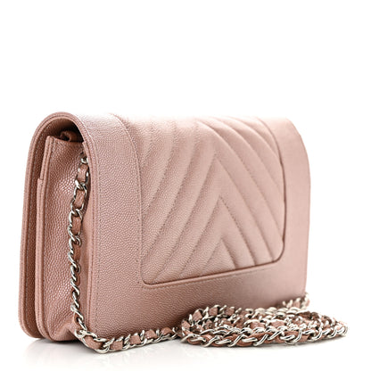 Chanel Metallic Caviar Chevron Quilted Vintage Mademoiselle Wallet On Chain WOC Pink 4 of 13