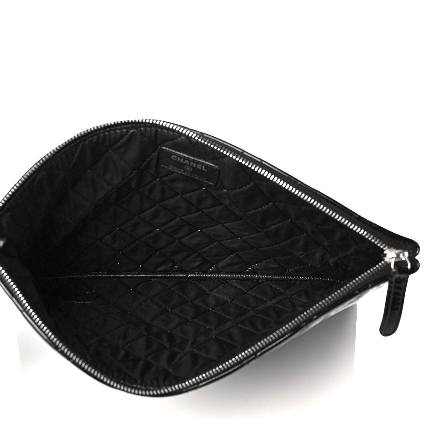 Patent Calfskin Quilted Medium Cosmetic Case Black