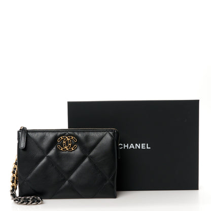 Chanel Shiny Goatskin Quilted Small Chanel 19 Pouch With Handle Black 11 of 11