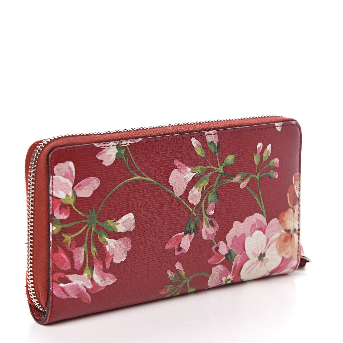Shangai Calfskin Blooms Print Zip Around Wallet Romantic Cerise Multicolor