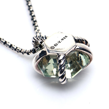 David Yurman Sterling Silver Diamond Prasiolite 10mm Petite Cable Wrap Pendant Necklace 5 of 6