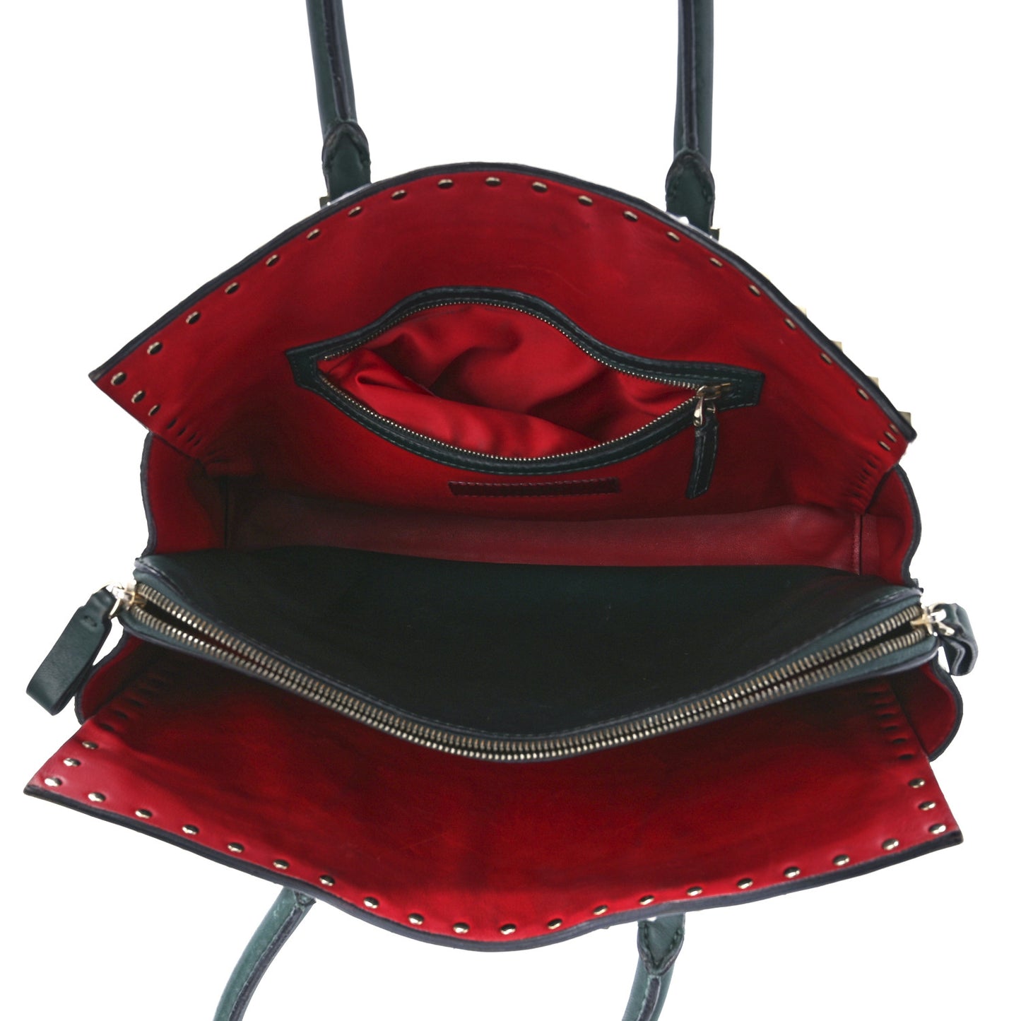 Vitello Small Rockstud Top Handle Tote Deep Green