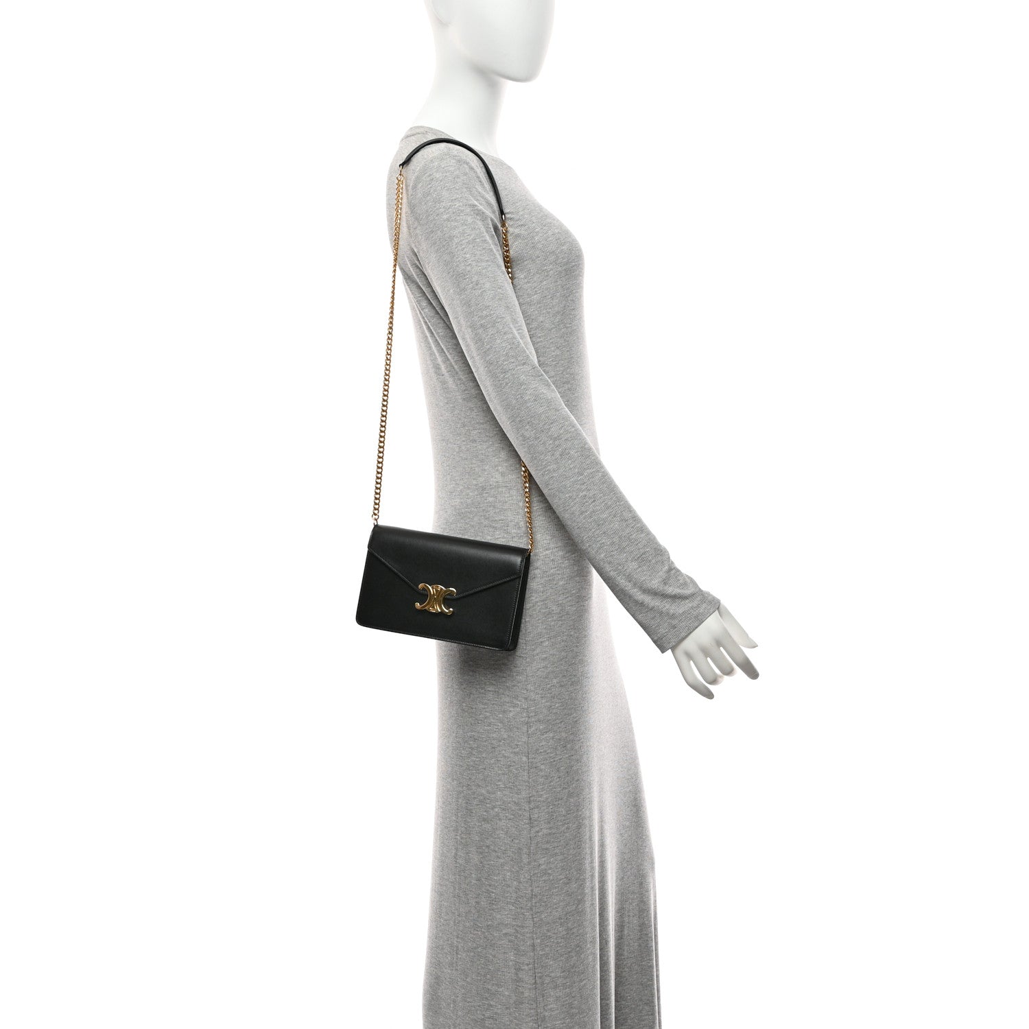 Celine Shiny Calfskin Triomphe Margo Wallet on Chain Black 2 of 10