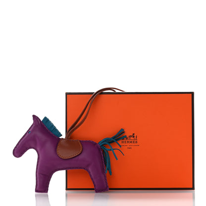 Hermes Milo Lambskin Grigri Rodeo Horse Bag Charm GM Anemone Bleu Izmir Fauve 4 of 4