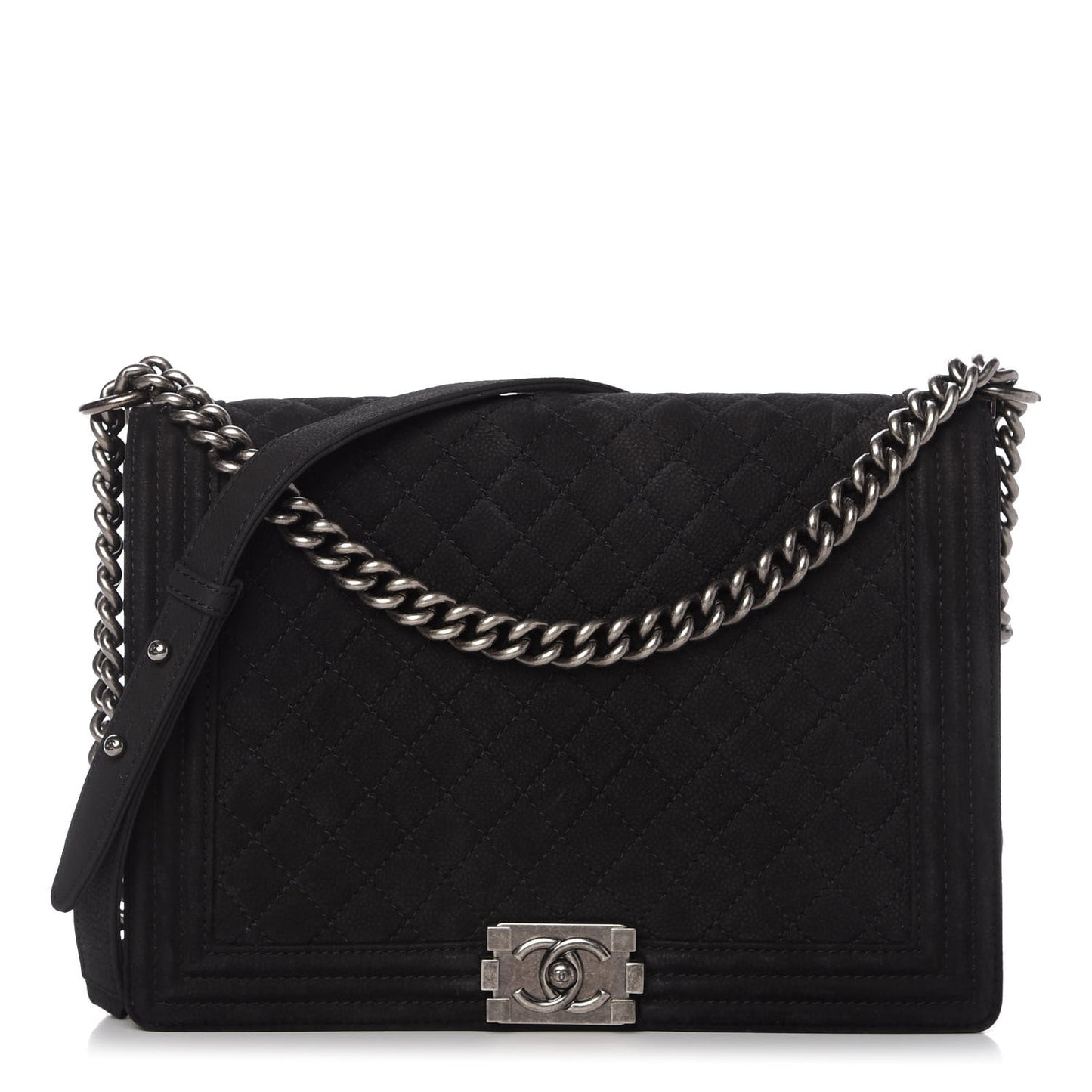 Iridescent Caviar Quilted Large Boy Flap Black