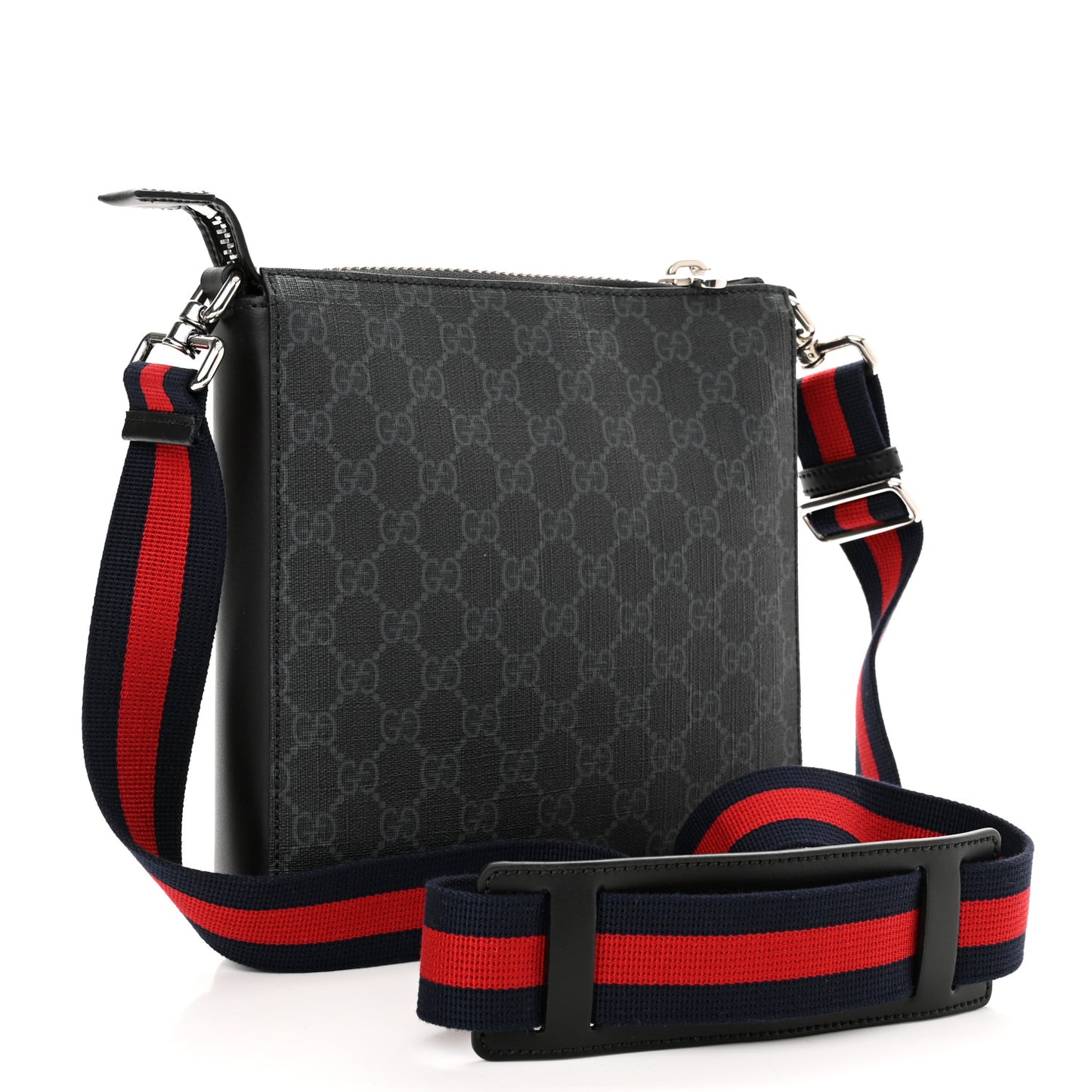 GG Supreme Monogram Web Small Flat Messenger Bag Black Grey