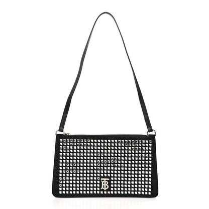 Burberry Suede Crystal Embellished TB Hotfix Shoulder Pouch Black 1 of 8