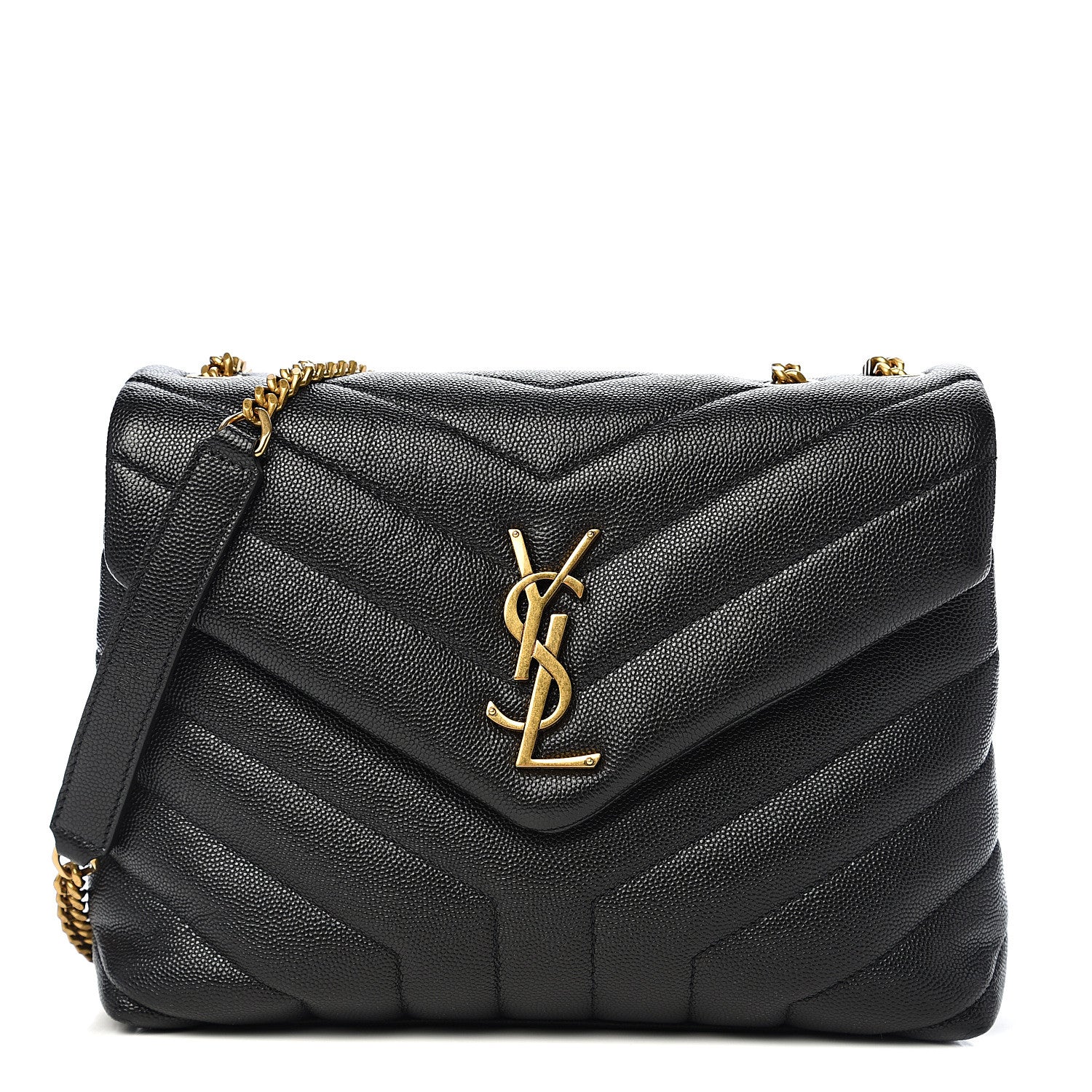 Saint Laurent Grain de Poudre Calfskin Y Quilted Monogram Small Loulou Chain Satchel Black 1 of 9