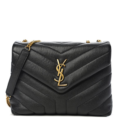 Saint Laurent Grain de Poudre Calfskin Y Quilted Monogram Small Loulou Chain Satchel Black 1 of 9