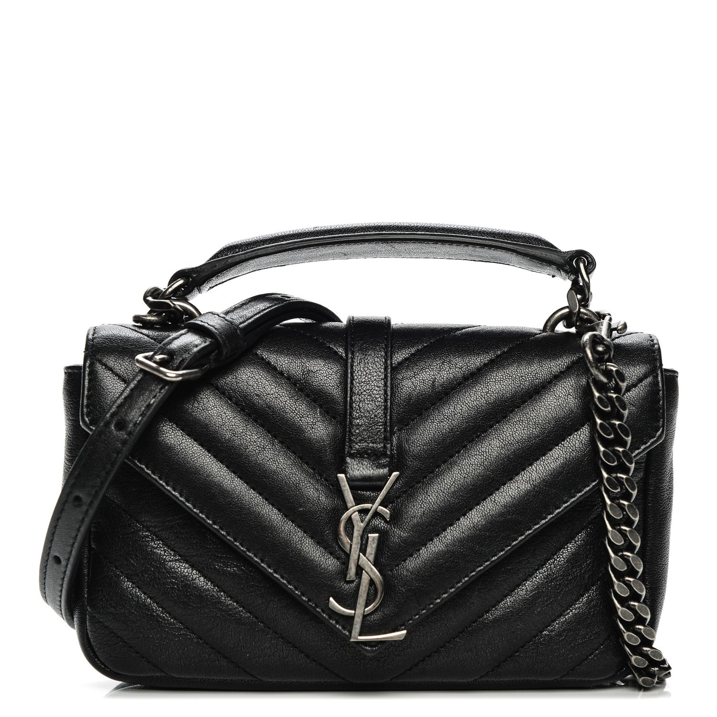 Sheepskin Matelasse Chevron Monogram College Chain Wallet Black