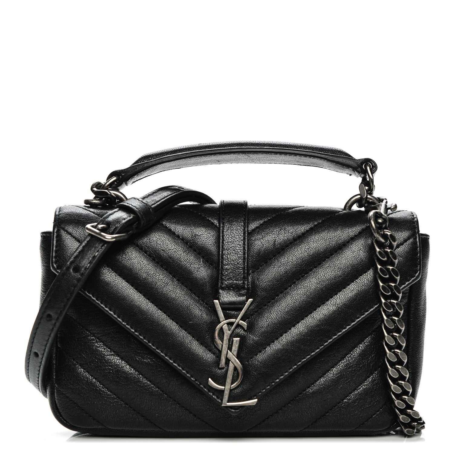 Saint Laurent Sheepskin Matelasse Chevron Monogram College Chain Wallet Black 1 of 6