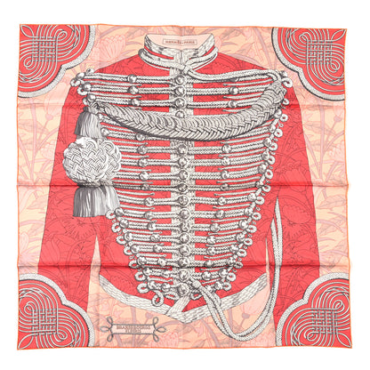 Hermes Silk Carre Double Face Brandebourgs Scarf 90 Abricot Corail Etoupe 1 of 4