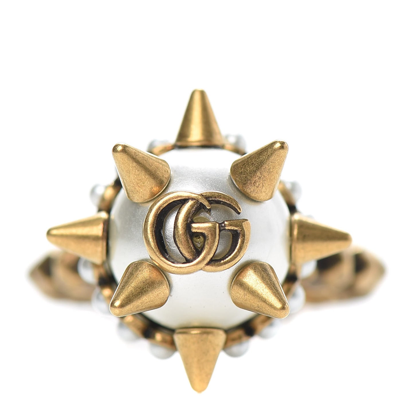Metal Pearl Studded Ring M Aged Gold