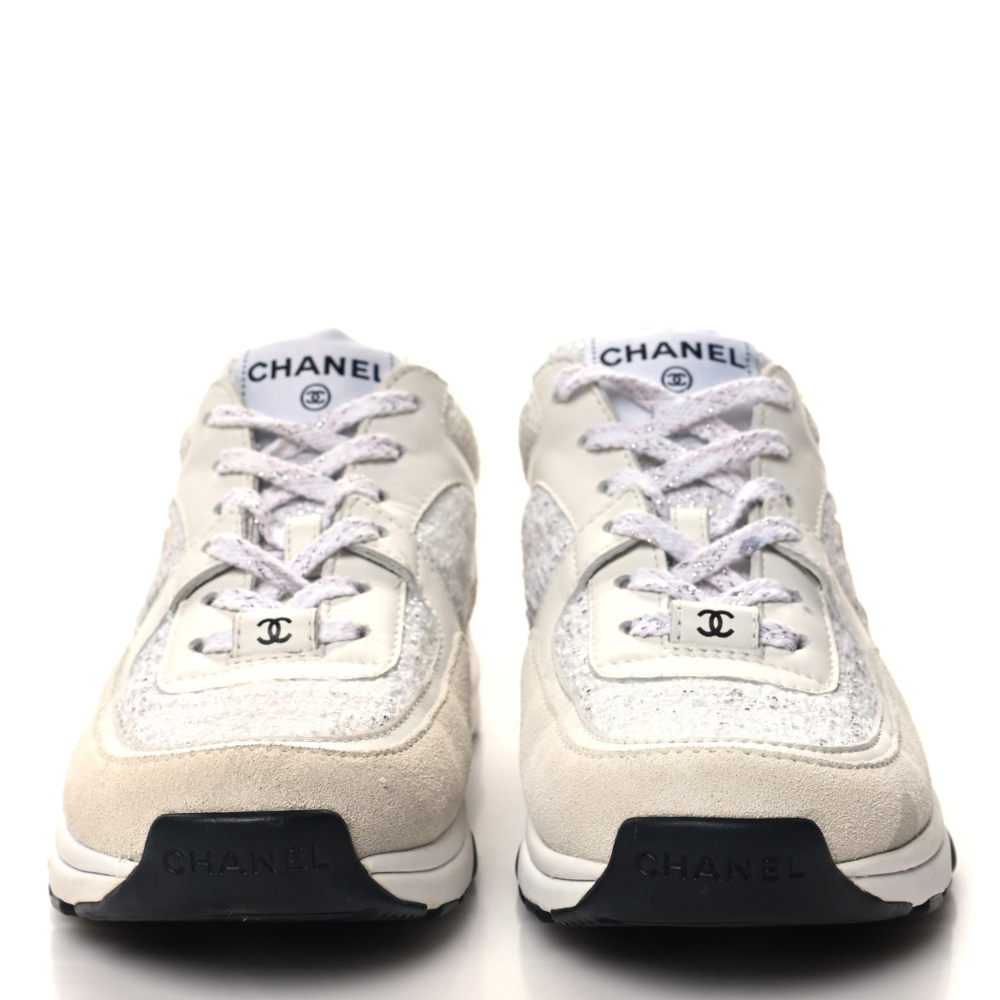 Painted Iridescent Cotton Tweed Suede Womens CC Sneakers 36 White Silver Multicolor
