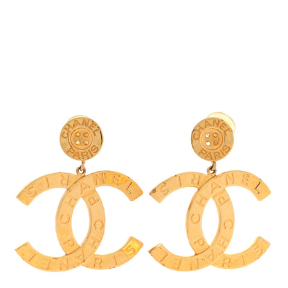 Chanel Metal Large Paris Button Clip On Earrings Gold 1 of 6