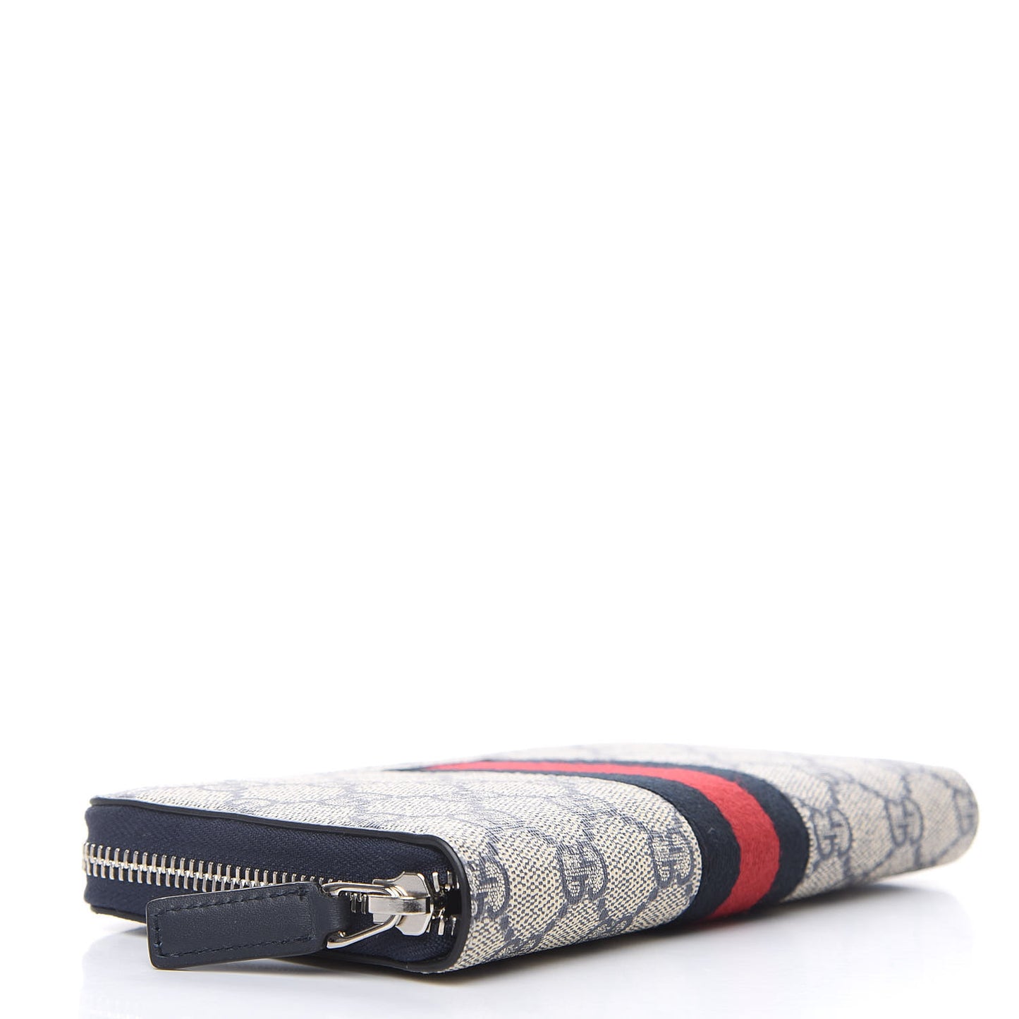 GG Supreme Monogram Web Zip Around Wallet Beige Blue