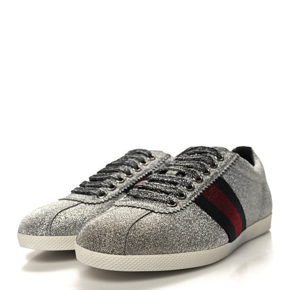 Gucci Glitter Fabric Studded Web Womens Sneakers 36.5 Silver 3 of 8