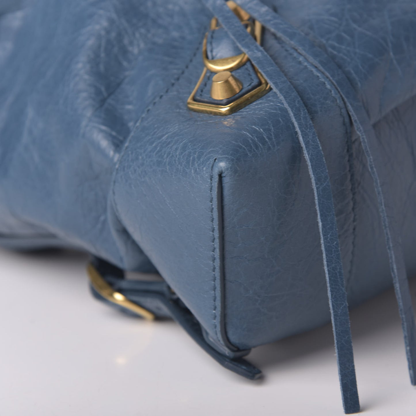 Agneau Gold Metallic Edge Hardware Backpack Bleu Abysse