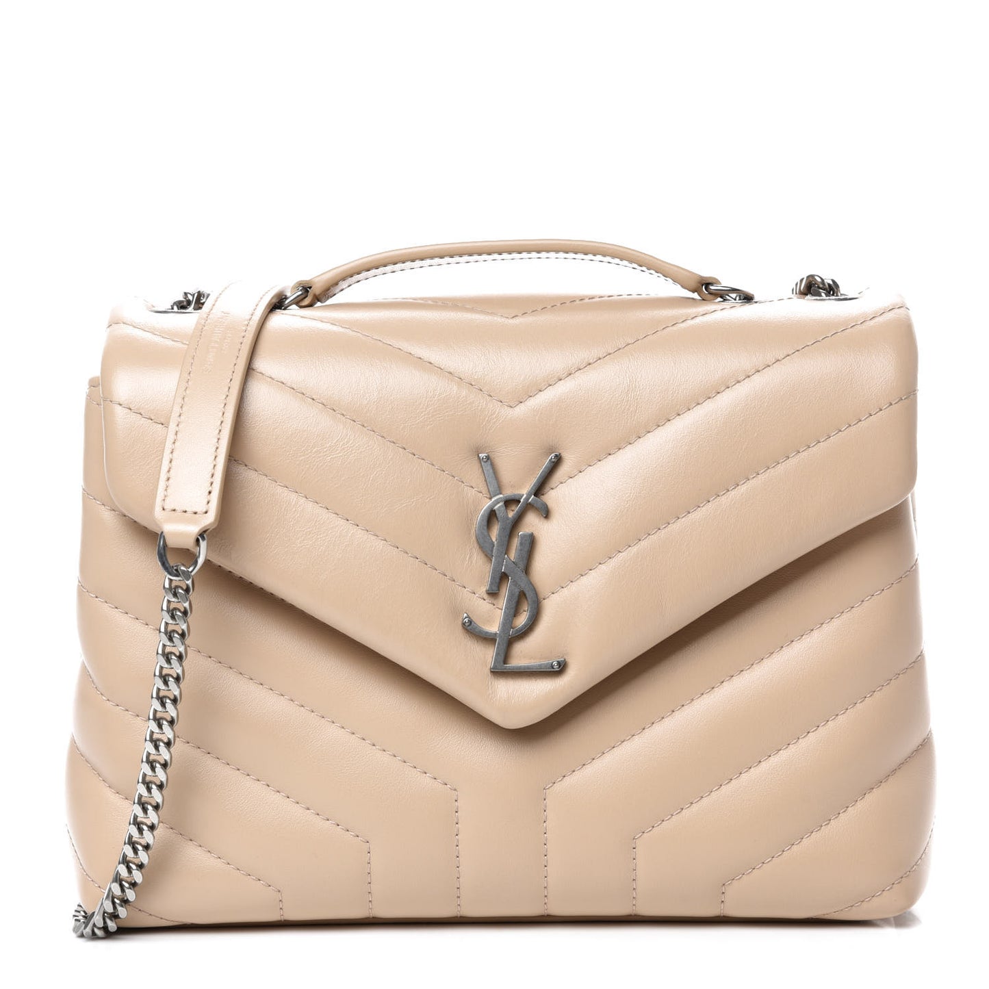 Calfskin Y Quilted Monogram Small Loulou Chain Satchel Nude Powder