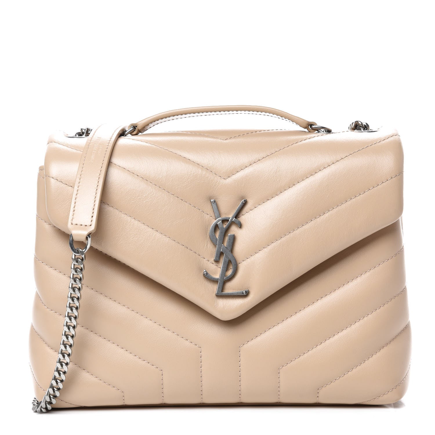Saint Laurent Calfskin Y Quilted Monogram Small Loulou Chain Satchel Nude Powder 1 of 12