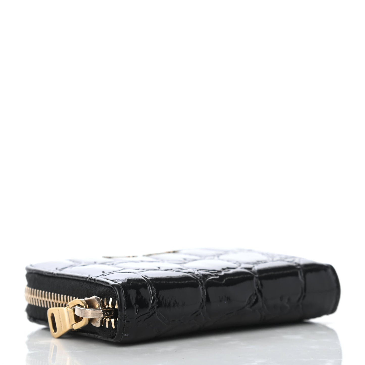 Patent Crocodile Embossed St Cocco Lux Compact Wallet Black