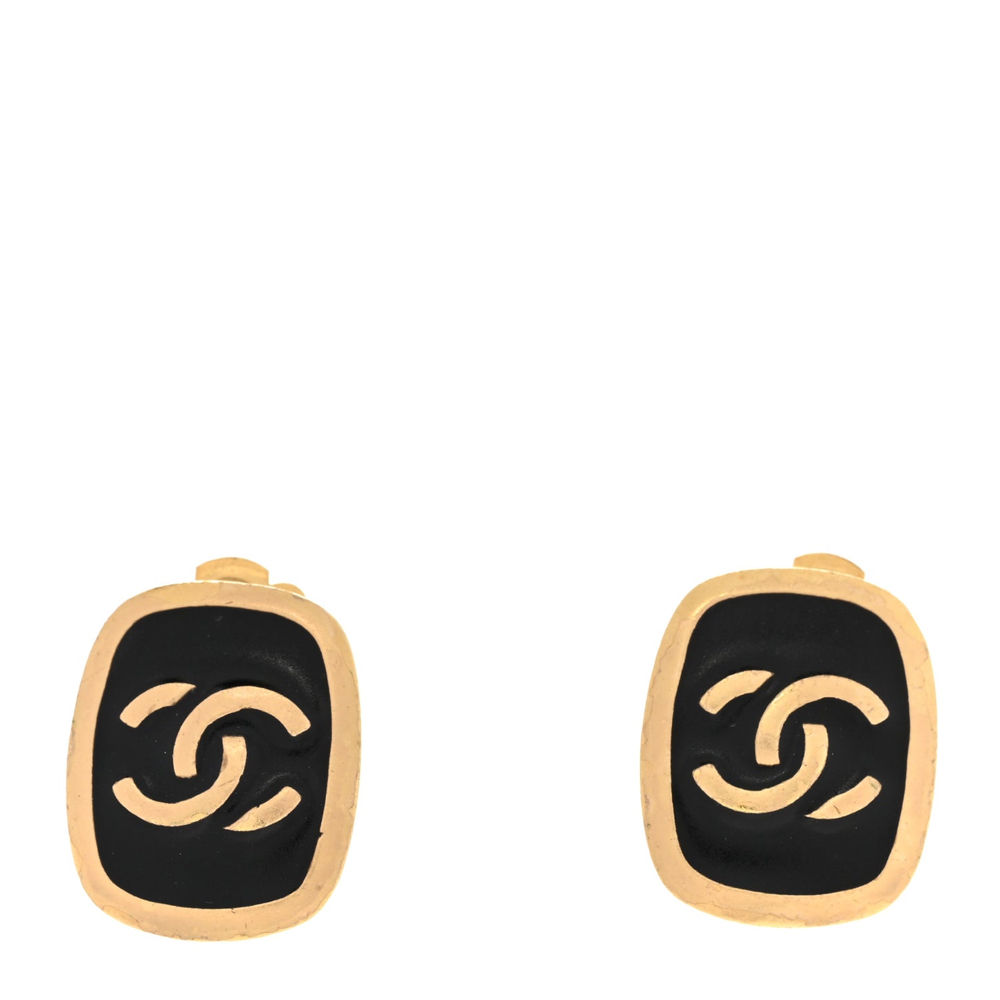 Metal CC Square Clip On Earrings Black Gold