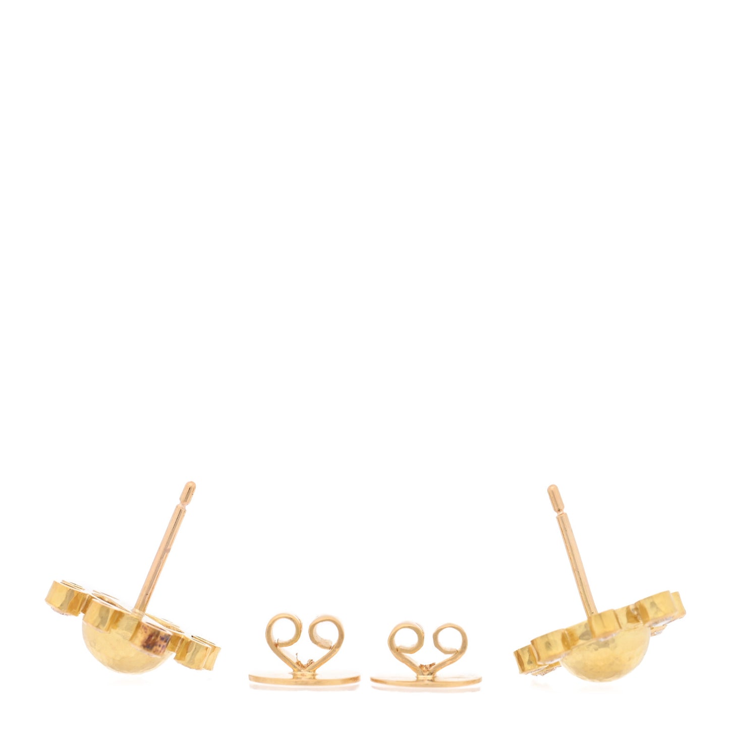 18K Yellow Gold Diamond Hammered Dome Stud Earrings