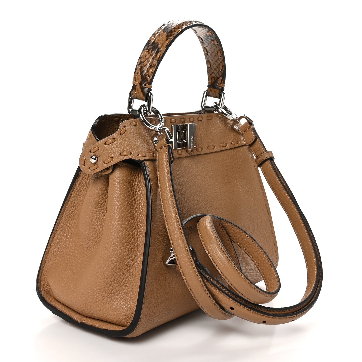 Cuoio Romano Snakeskin Selleria Mini Peekaboo Iconic Satchel Cappuccino