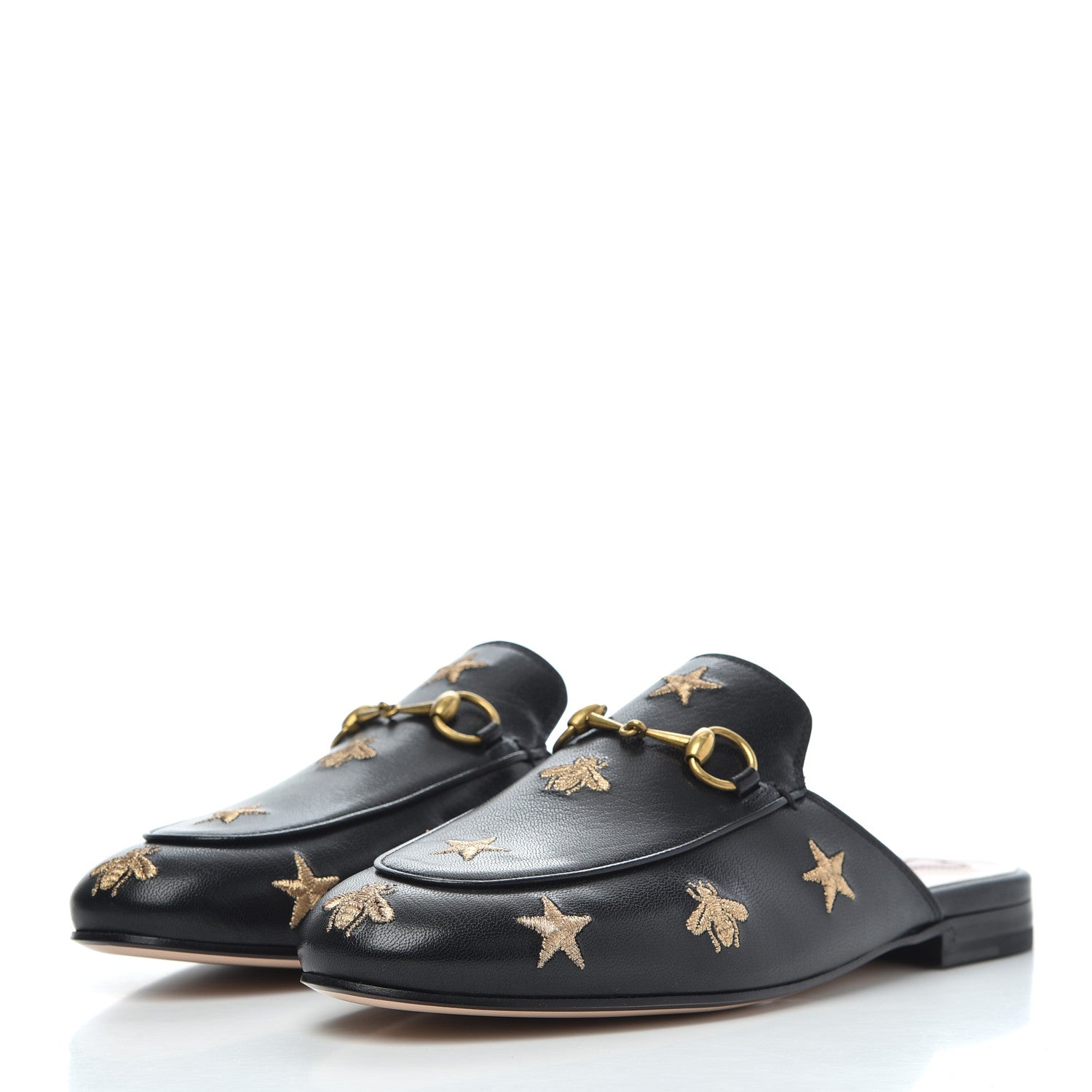 Gucci Goatskin Bee Star Embroidered Womens Princetown Slippers 38.5 Black 3 of 8