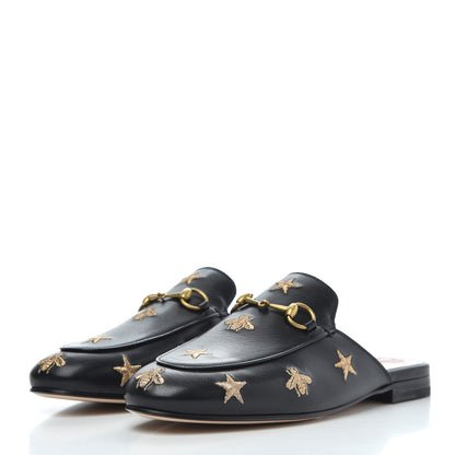 Gucci Goatskin Bee Star Embroidered Womens Princetown Slippers 38.5 Black 3 of 8