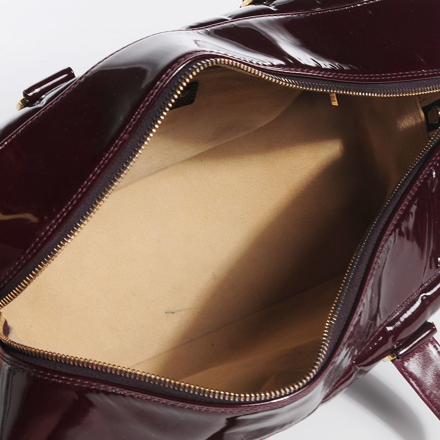 Patent Quilted Chocolate Bar Bowler Burgundy
