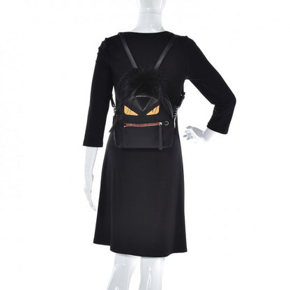 Fendi Nylon Vitello Dolce Goat Fox Fur Crocodile Monster Eyes Mini Backpack Black Sunflower 2 of 7