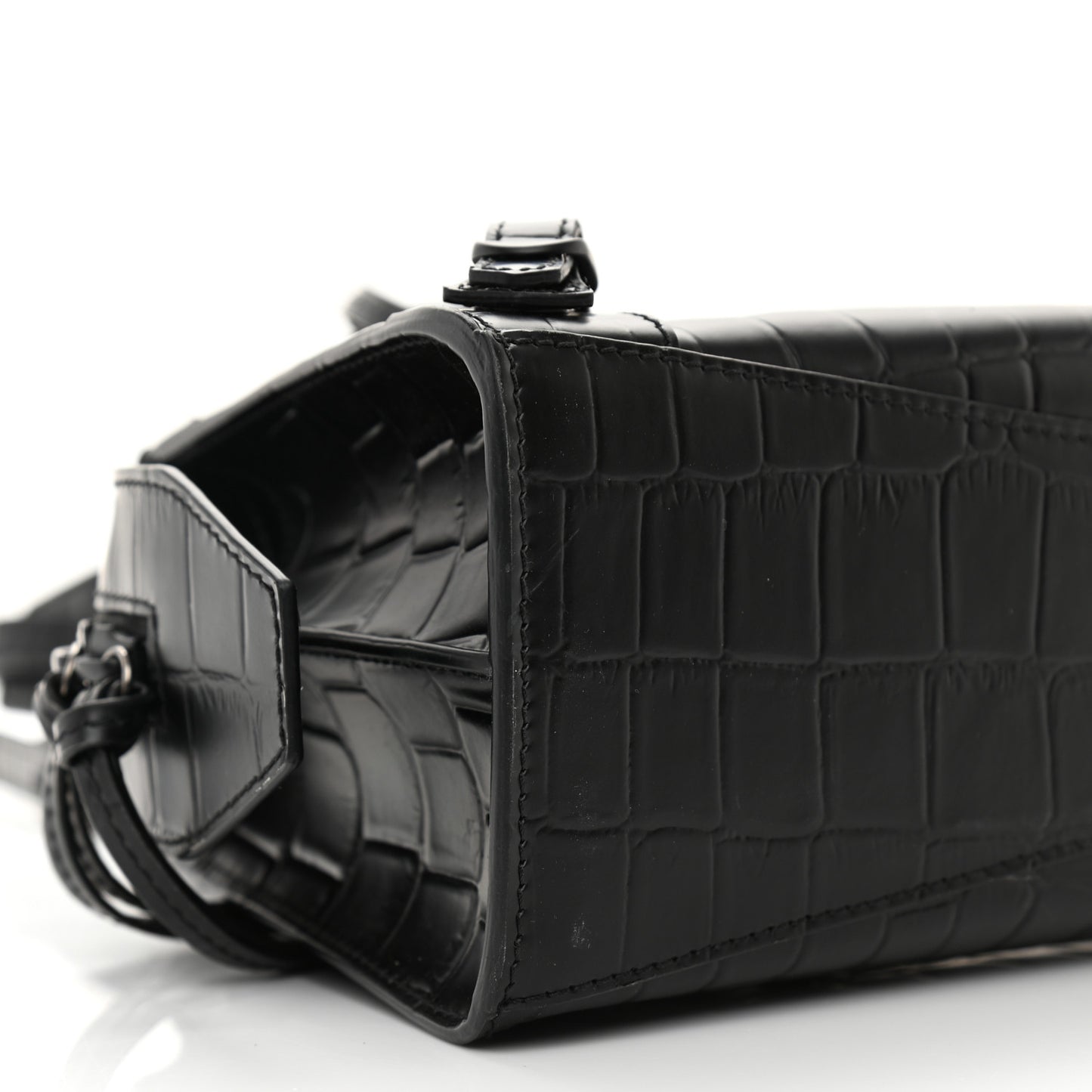 Semi Shiny Calfskin Crocodile Embossed Neo Classic Black Hardware Mini City Black