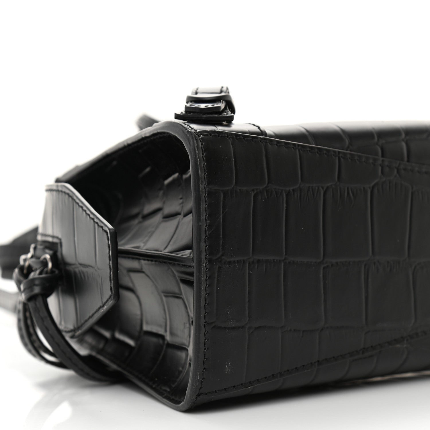 Balenciaga Semi Shiny Calfskin Crocodile Embossed Neo Classic Black Hardware Mini City Black 10 of 13