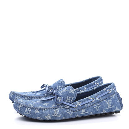 Louis Vuitton Monogram Denim Mens Arizona Car Shoe Moccasin Loafers 6.5 Blue 3 of 9