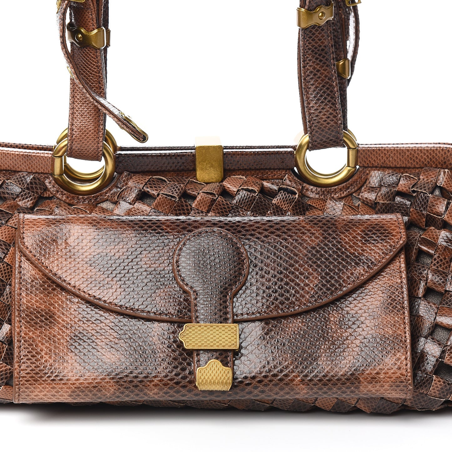 Woven Snakeskin Frame Bag Brown