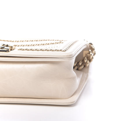 Chanel Crumpled Calfskin Chevron Medium Chain Boy Flap Ivory 10 of 11