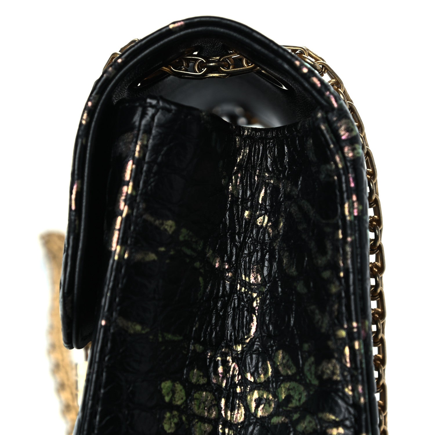 Chanel Calfskin Crocodile Embossed Graffiti 2.55 Mini Cocodile Reissue Flap Black Pink 16 of 17