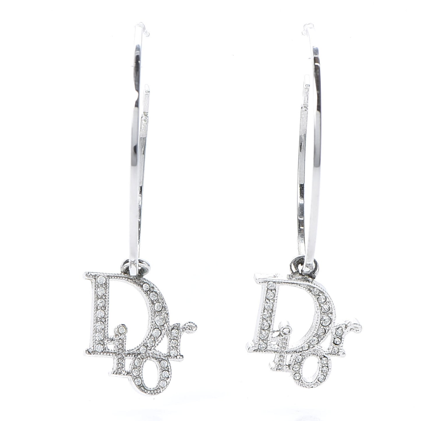 Crystal Logo Hoop Earrings Silver