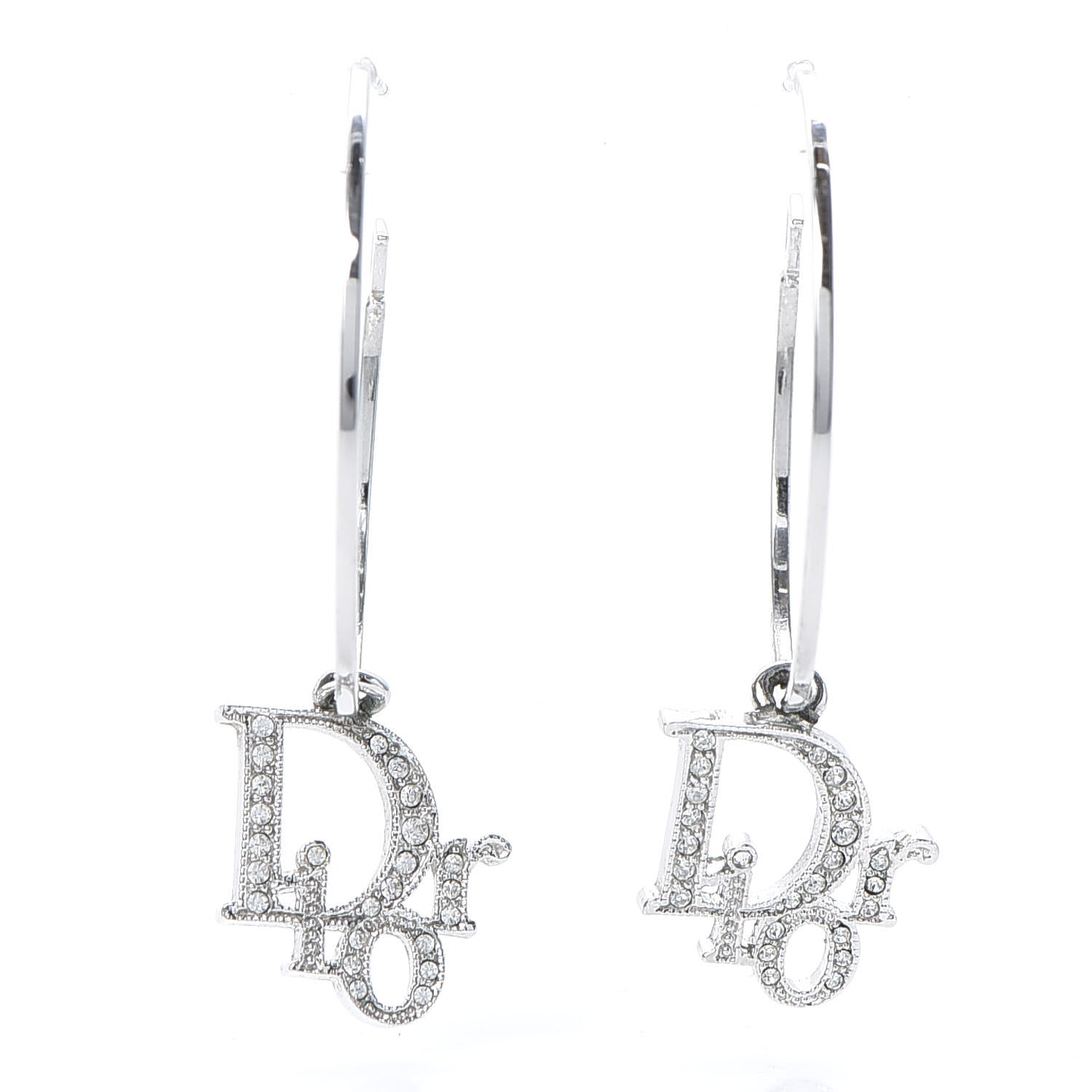 Christian Dior Crystal Logo Hoop Earrings Silver 1 of 4