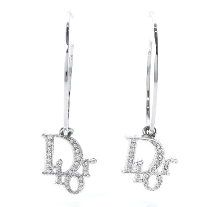 Christian Dior Crystal Logo Hoop Earrings Silver 1 of 4