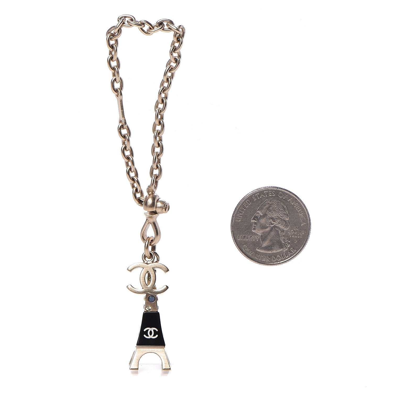 Chanel Crystal CC Eiffel Tower Bag Charm Gold 2 of 6