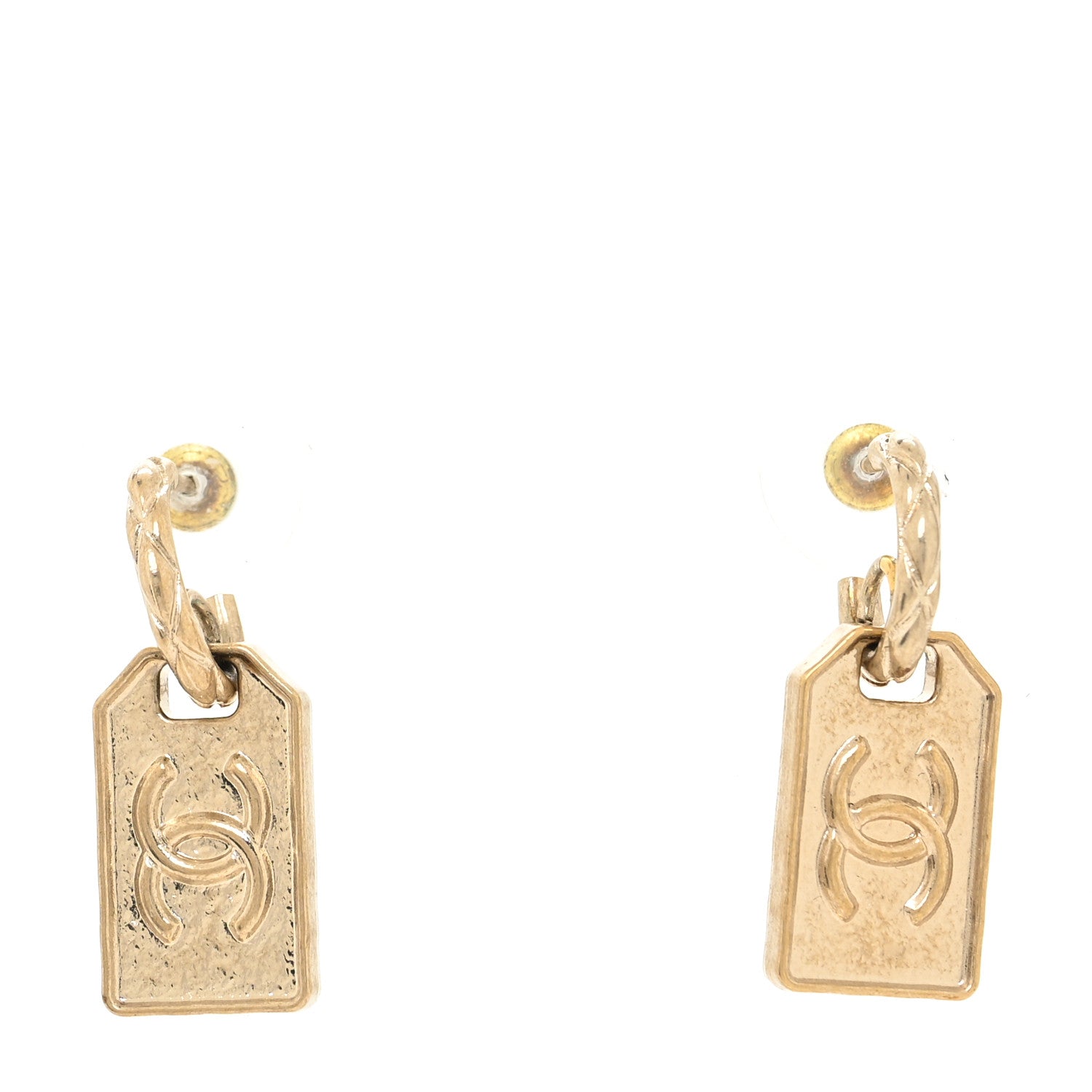 Chanel CC Tag Drop Earrings Gold 1 of 4