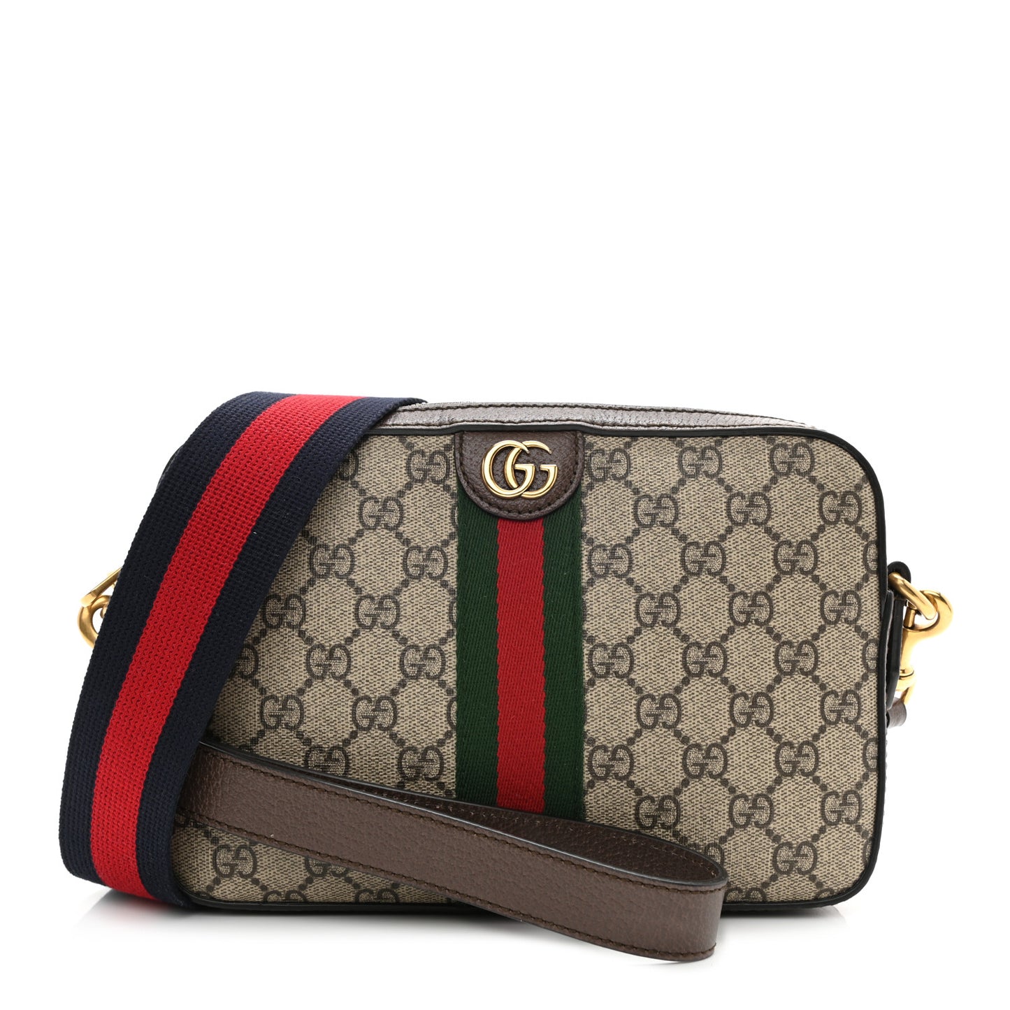GG Supreme Monogram Textured Dollar Calfskin Web Ophidia Wristlet Shoulder Bag Beige Ebony New Acero