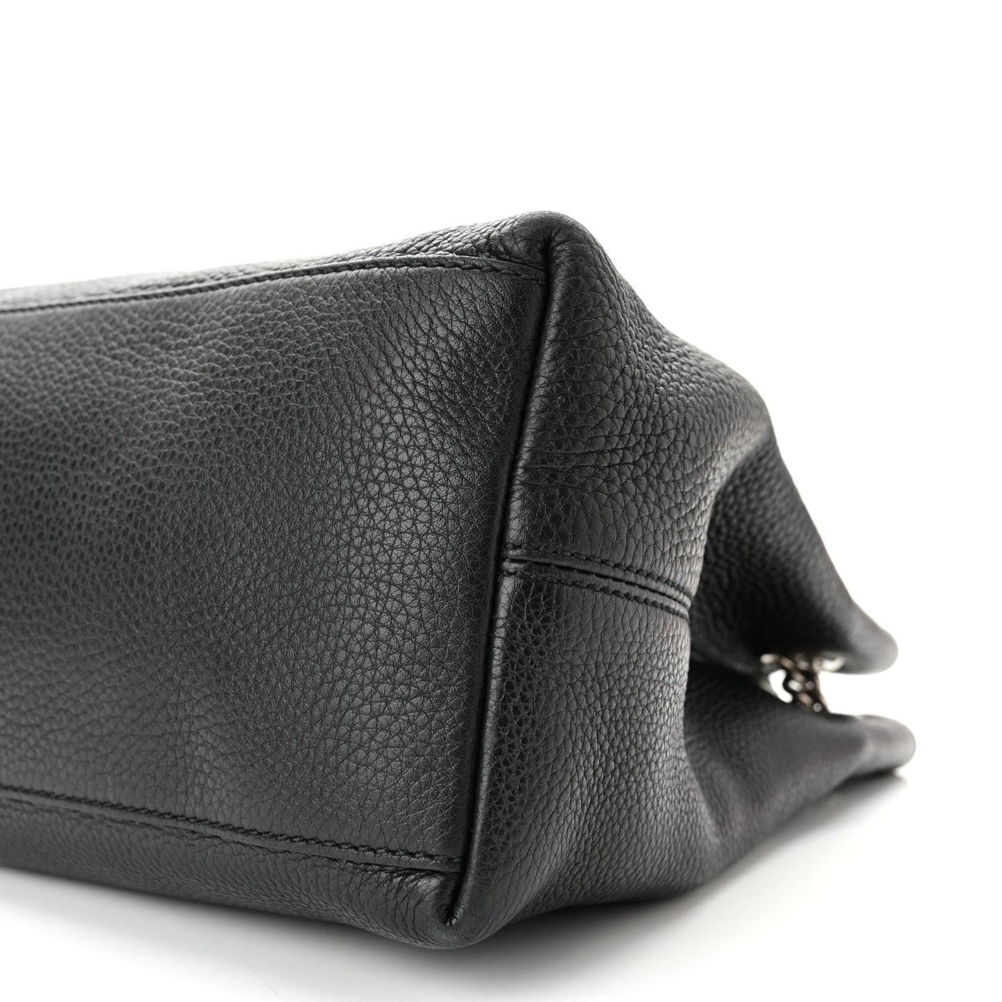 Pebbled Calfskin Studded Medium Soho Chain Shoulder Bag Black