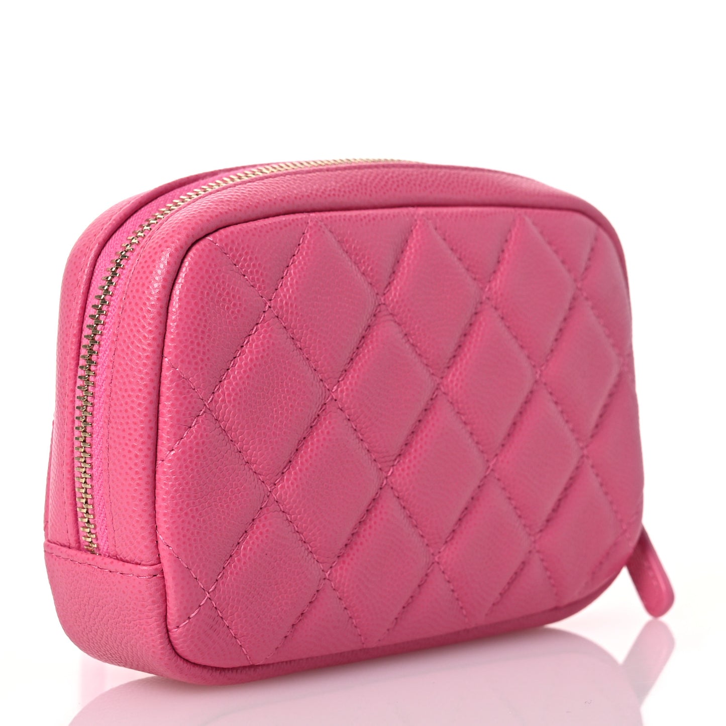 Caviar Quilted Small Curvy Pouch Cosmetic Case Pink