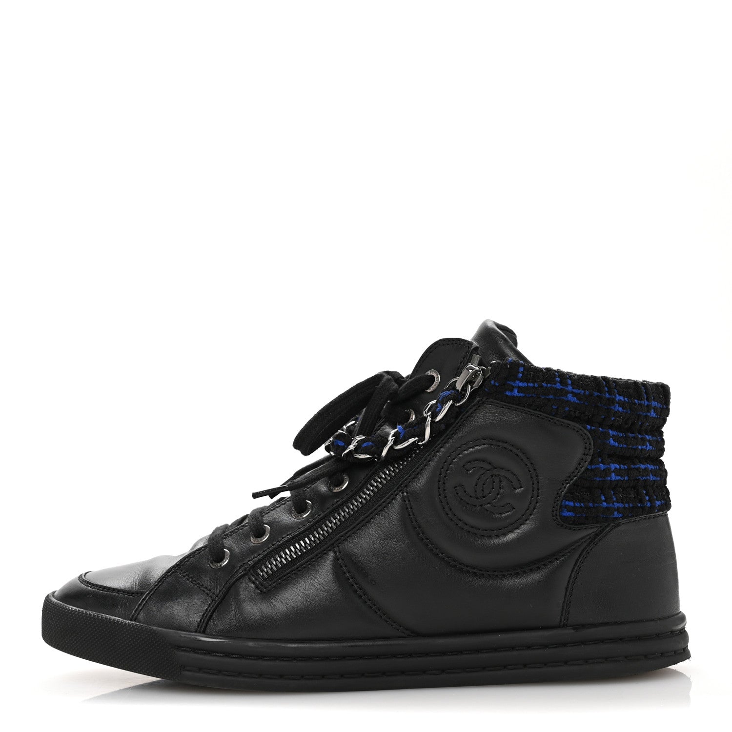 Chanel Lambskin Tweed Zipped Sneakers 39 Black Blue 1 of 11