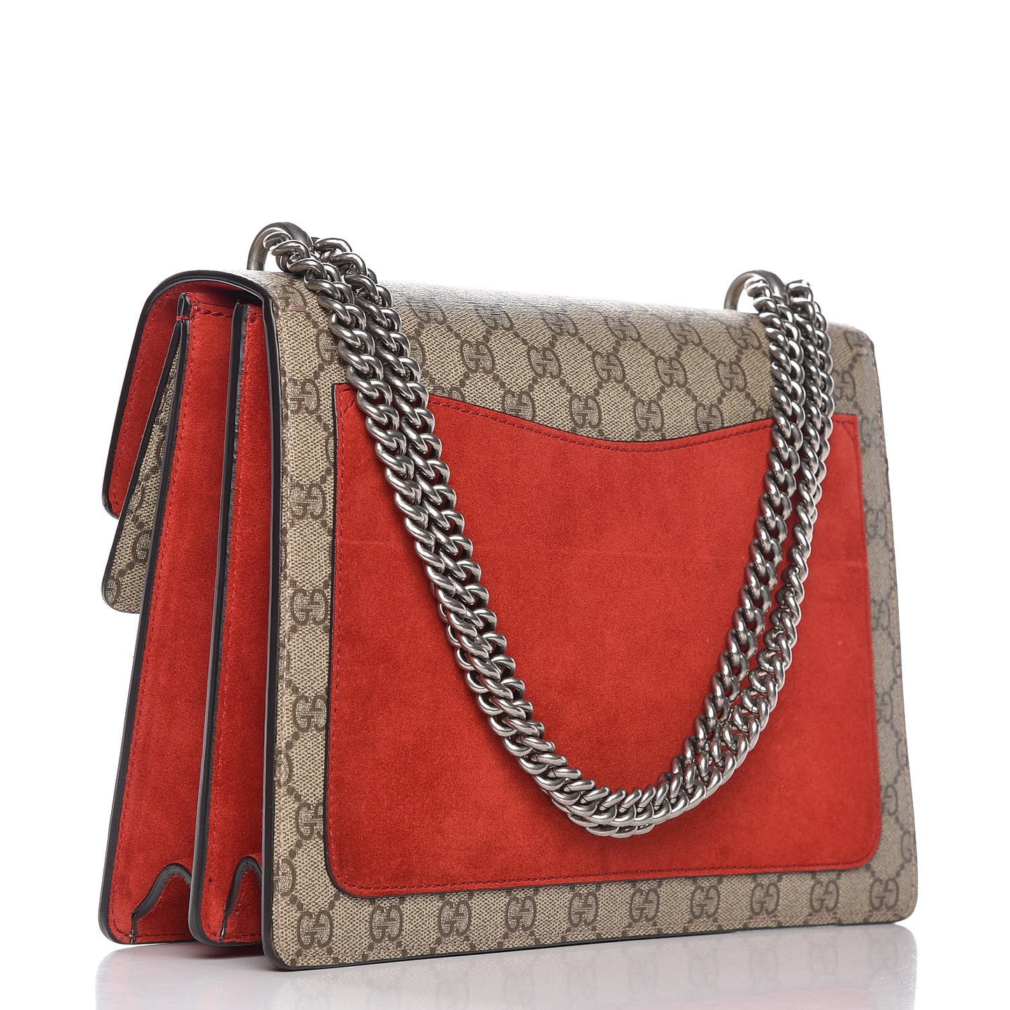 GG Supreme Monogram Suede Cudu Medium Dionysus Shoulder Bag Beige Ebony Vulcanic Red